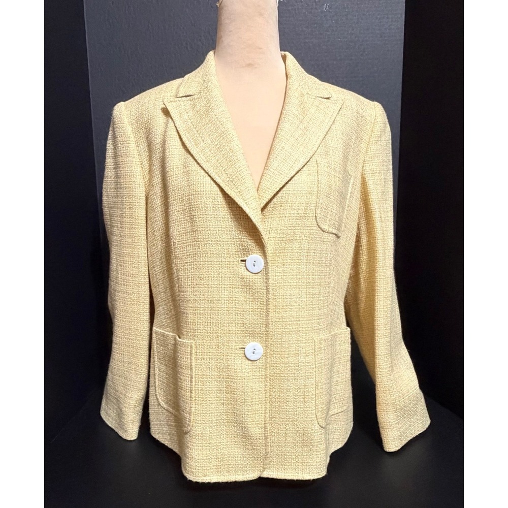 Talbots Petites Yellow Tweed Blazer Jacket Rayon Linen Blend Size 10P